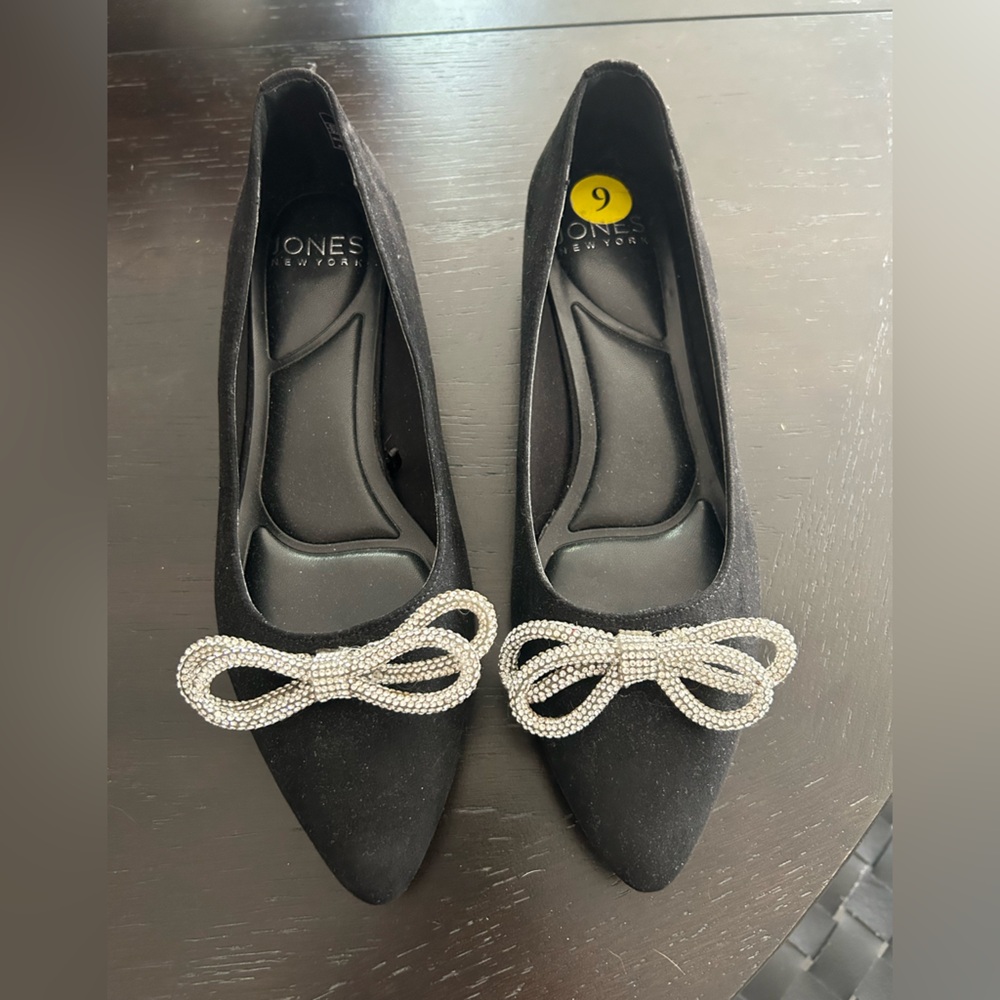 Black Velvet Flats with Silver Bling Bow